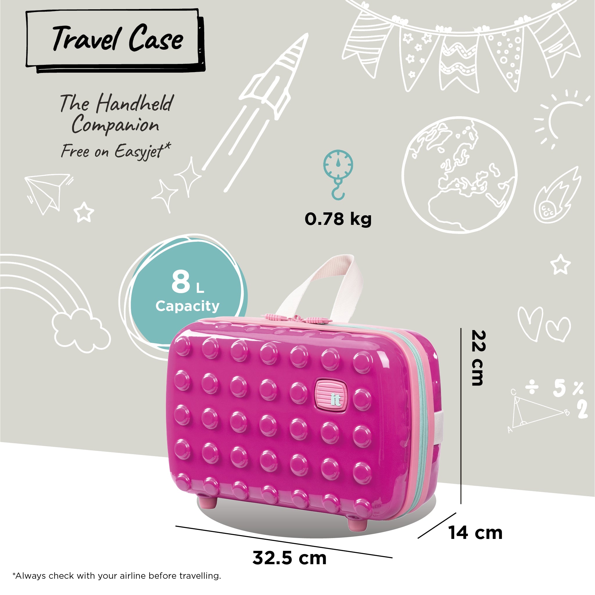 it Luggage | Bobble Bloc - Kids Handheld Travel Case in Raspberry Rose