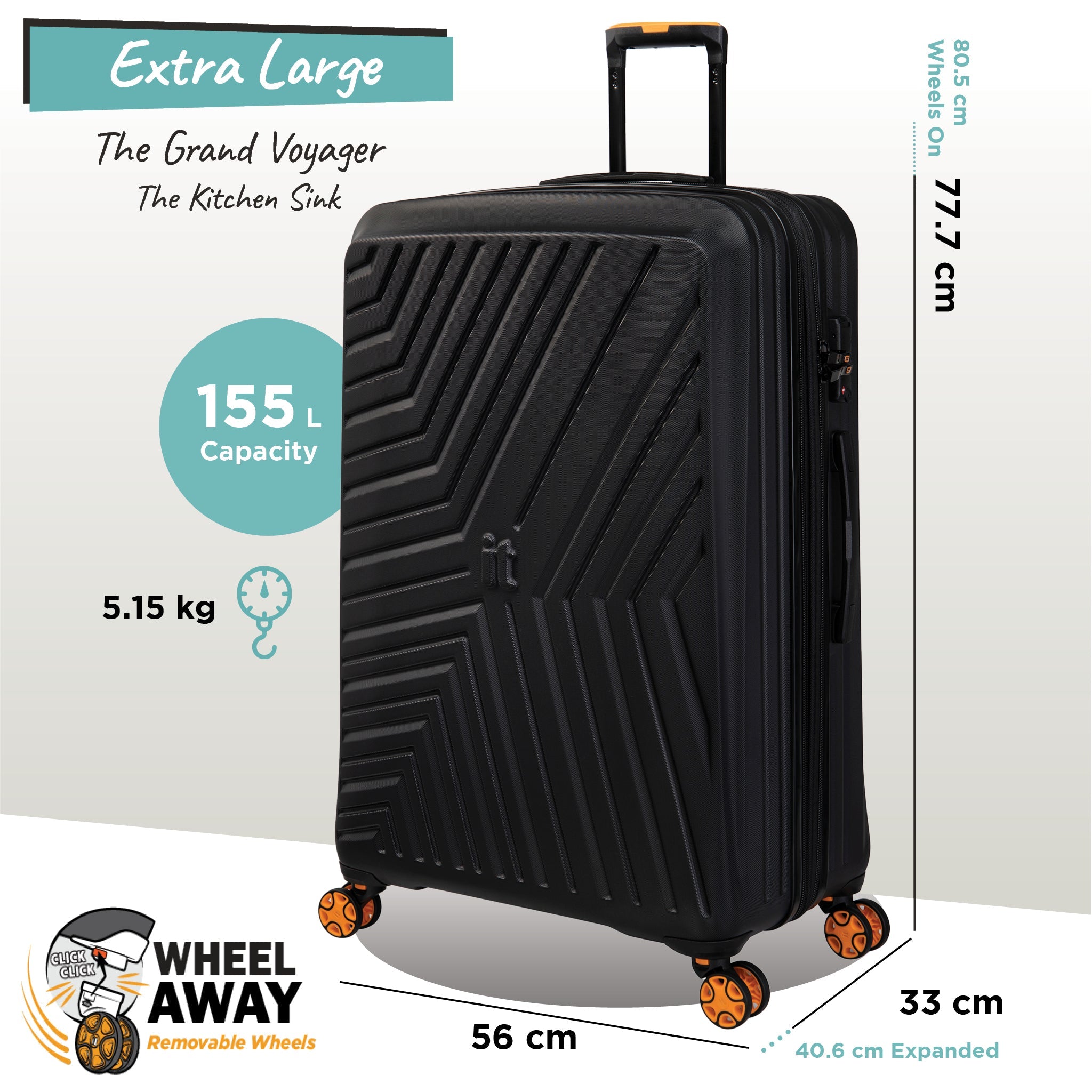 it Luggage Convertible (Wheel Away) Extra Large (Black)