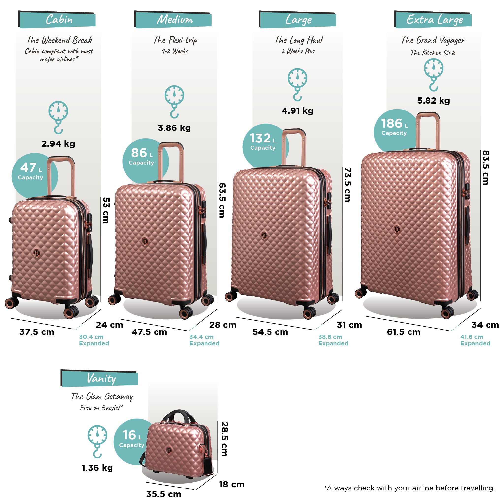 rose gold hand luggage