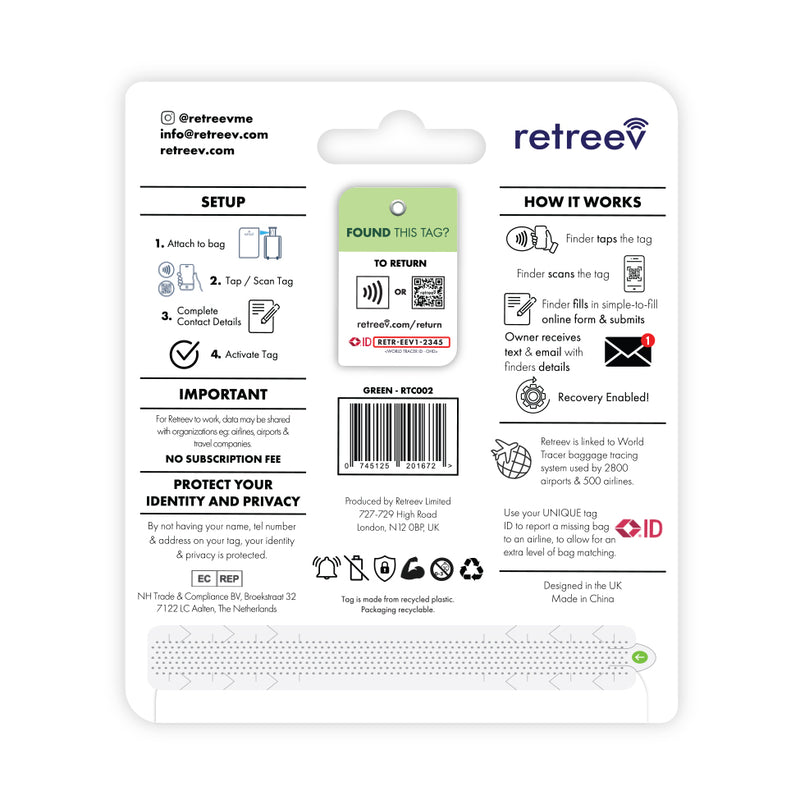 Retreev SMART Luggage Tag - Combo Pack (Green)