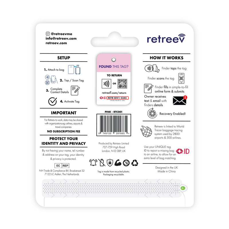 Retreev SMART Luggage Tag - Combo Pack (Pink)