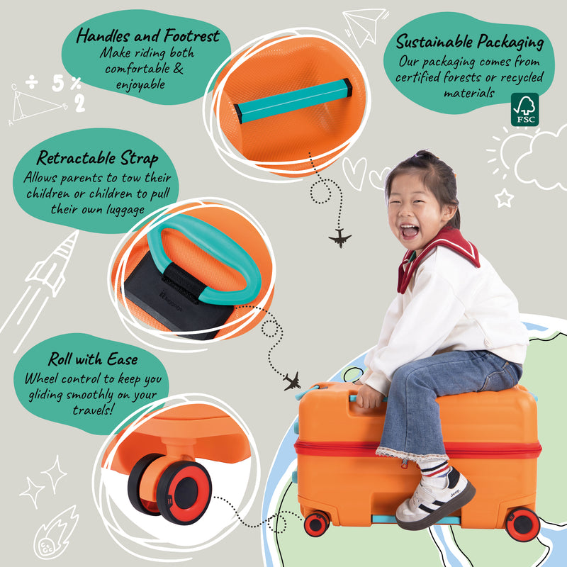 Trunkryder - Kids Ride-On Suitcase (Blazing Orange)