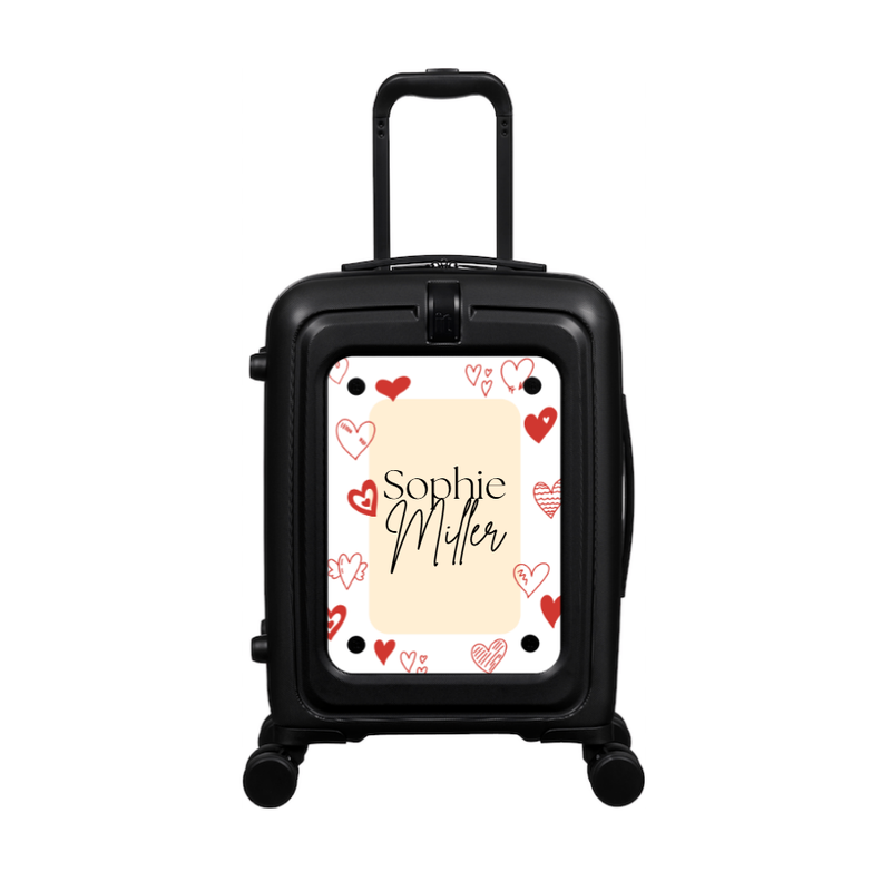 Modify - Suitcase with Personalised Panel (Hearts Border - Double Name)