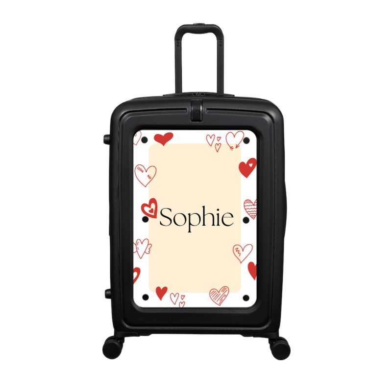 Modify - Suitcase with Personalised Panel (Hearts Border - Name)