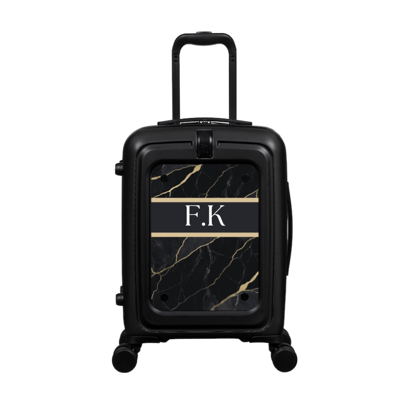 Modify - Suitcase with Personalised Panel (Golden Black Marble Stripe - Initials)