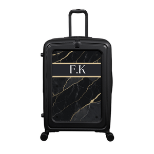Modify - Suitcase with Personalised Panel (Golden Black Marble Stripe - Initials)