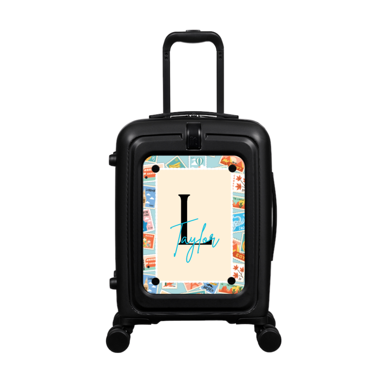 Modify - Suitcase with Personalised Panel (Stamps Border - Letter & Name)