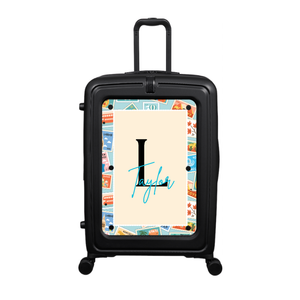 Modify - Suitcase with Personalised Panel (Stamps Border - Letter & Name)