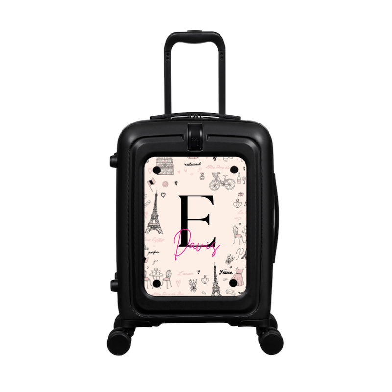 Modify - Suitcase with Personalised Panel (Paris Border - Letter & Name)