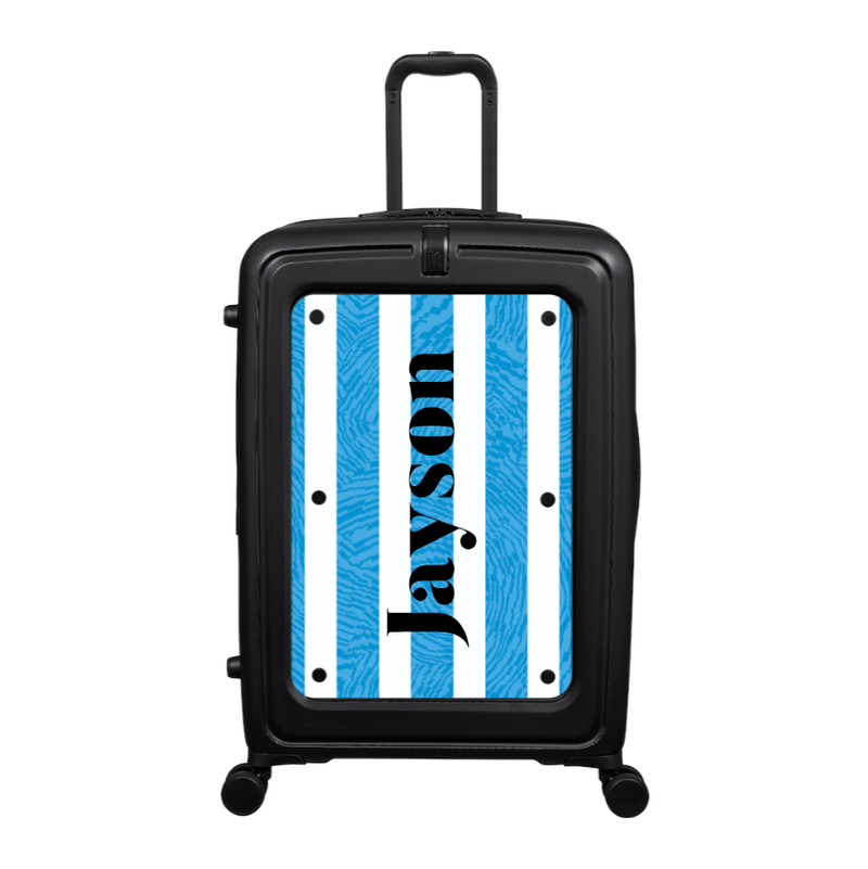 Modify - Suitcase with Personalised Panel (Blue Stripe Shirt - Side Name)