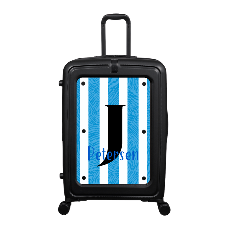 Modify - Suitcase with Personalised Panel (Blue Stripe Shirt - Letter & Name)