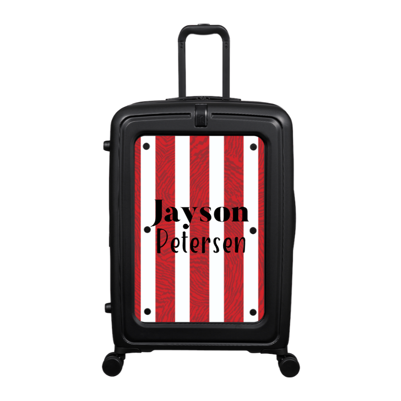 Modify - Suitcase with Personalised Panel (Red Stripe Shirt - Double Name)